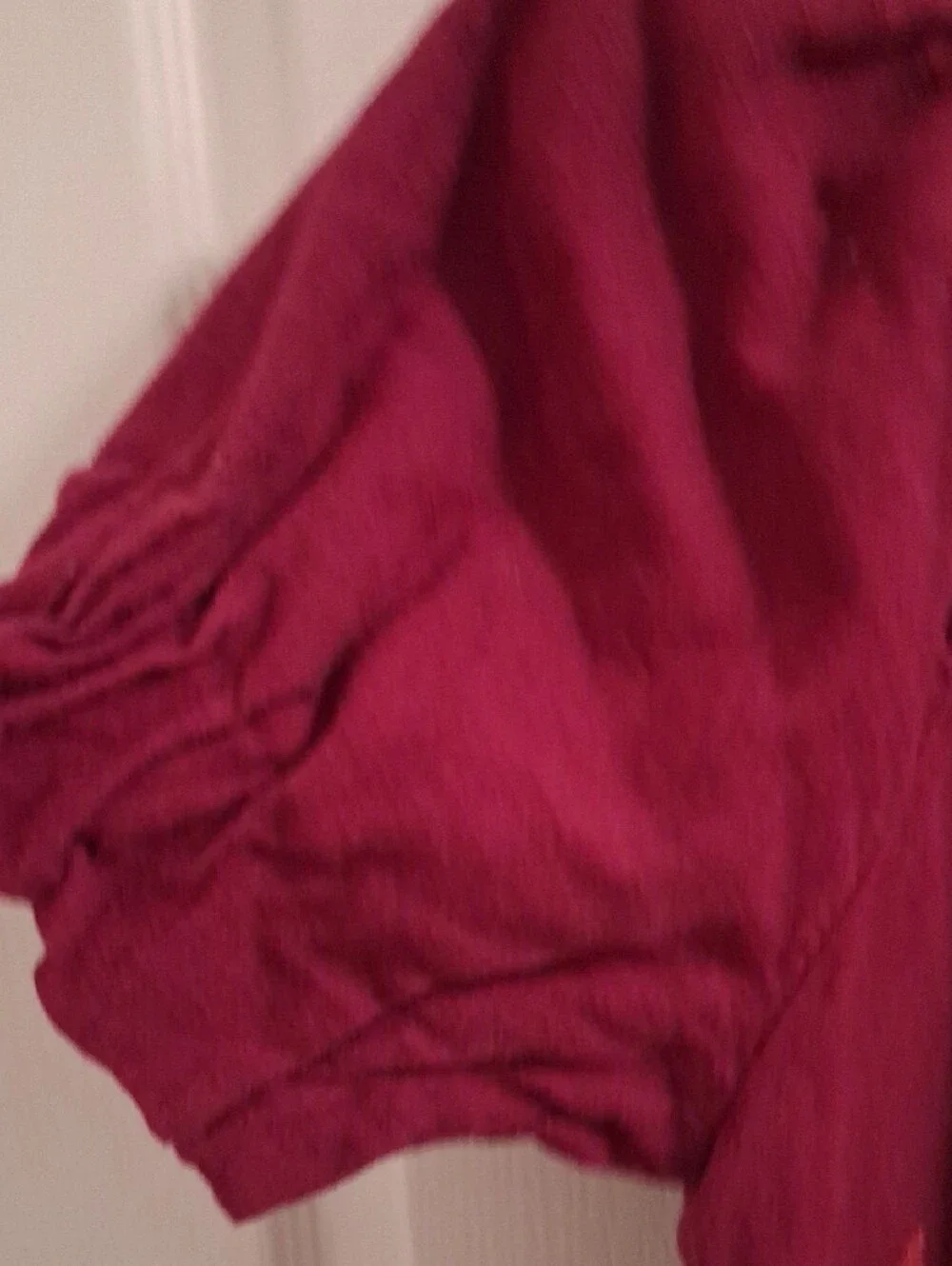 Free People Burgundy Embroidered Puff-Sleeve Tunic